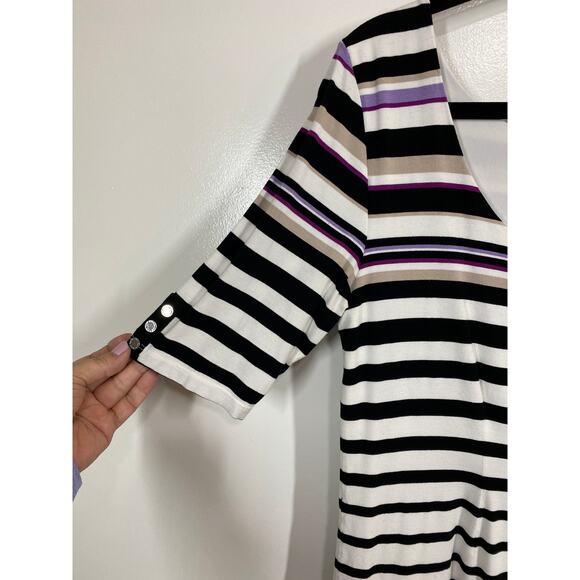 WHBM Striped Short Sleeve Round Neck Stretch Top MEDIUM - Picture 5 of 9